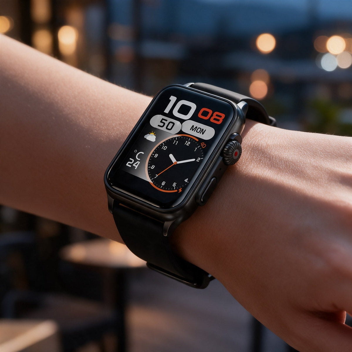 Black AeroPulse H23 worn on the wrist at night