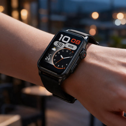 Black AeroPulse H23 worn on the wrist at night