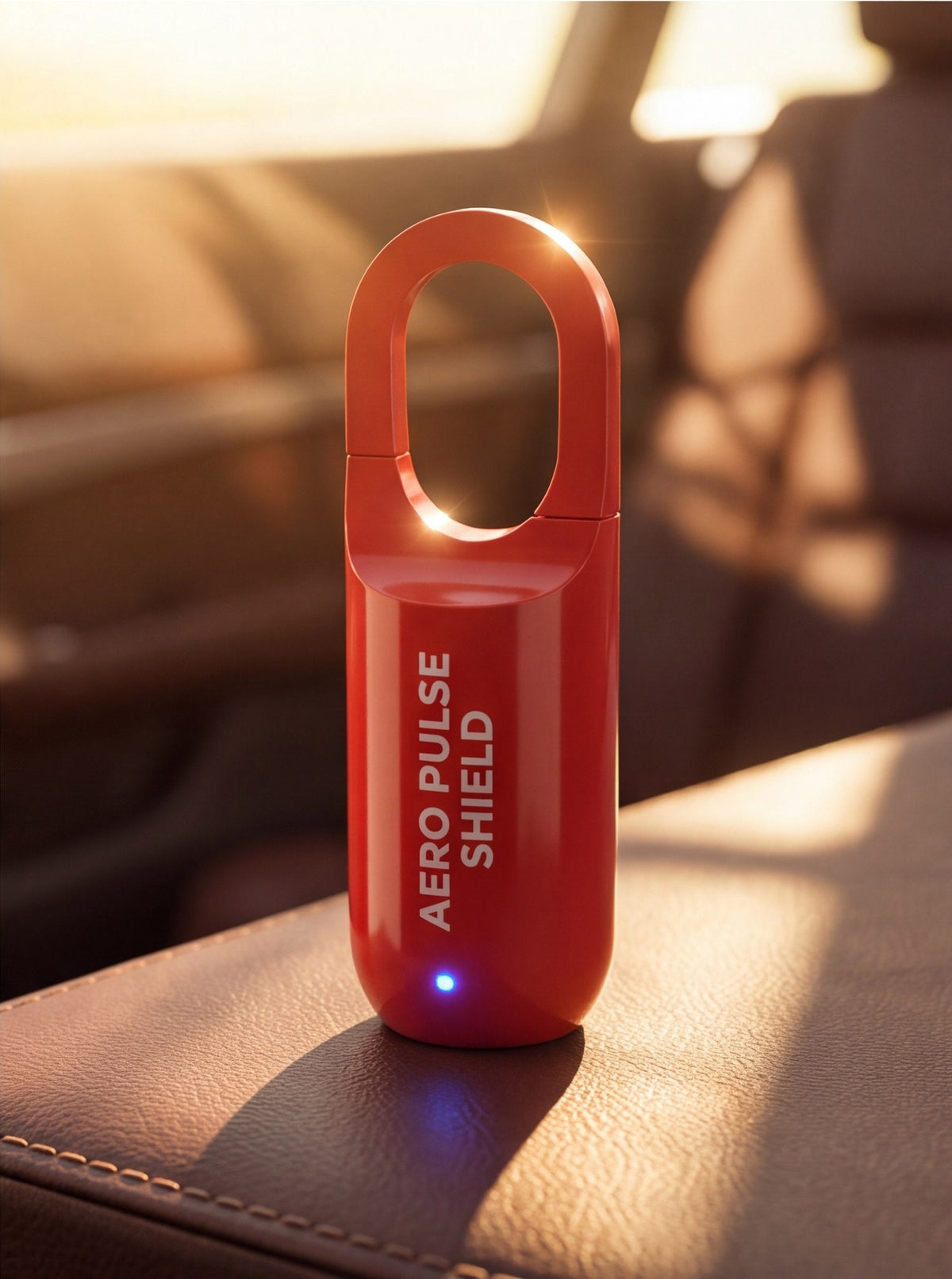 Red AeroPulse Shield on a car armrest